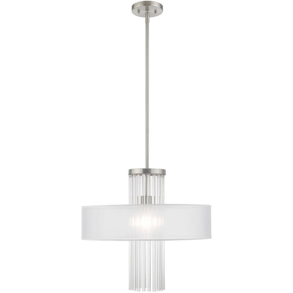 HomeRoots Nickel Modern Dimmable Chandelier with Clear Metal Accents - Stylish Lighting for Any Space 687289