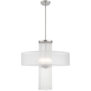 HomeRoots Four Light Dimmable Chandelier with Cylinder Shades for Elegant Ambiance in Modern Spaces 687290