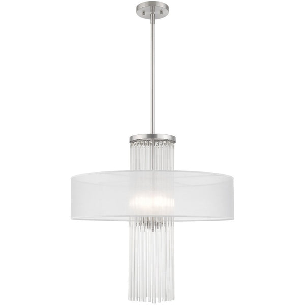 HomeRoots Four Light Dimmable Chandelier with Cylinder Shades for Elegant Ambiance in Modern Spaces 687290