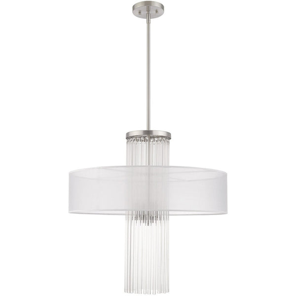 HomeRoots Four Light Dimmable Chandelier with Cylinder Shades for Elegant Ambiance in Modern Spaces 687290