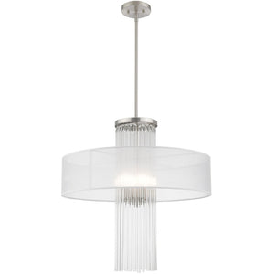 HomeRoots Four Light Dimmable Chandelier with Cylinder Shades for Elegant Ambiance in Modern Spaces 687290