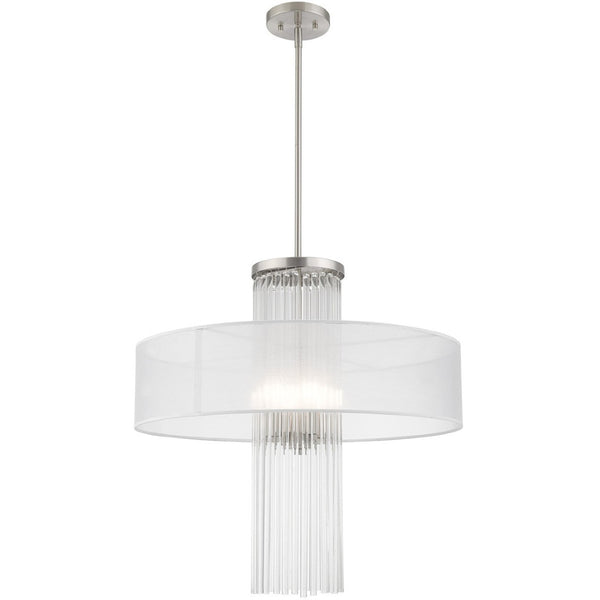 HomeRoots Four Light Dimmable Chandelier with Cylinder Shades for Elegant Ambiance in Modern Spaces 687290