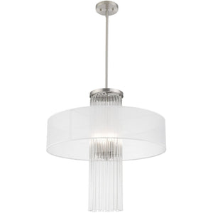 HomeRoots Four Light Dimmable Chandelier with Cylinder Shades for Elegant Ambiance in Modern Spaces 687290