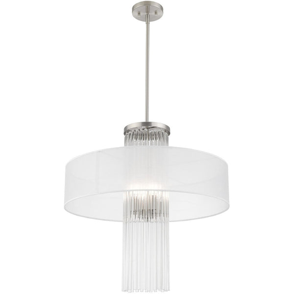 HomeRoots Four Light Dimmable Chandelier with Cylinder Shades for Elegant Ambiance in Modern Spaces 687290