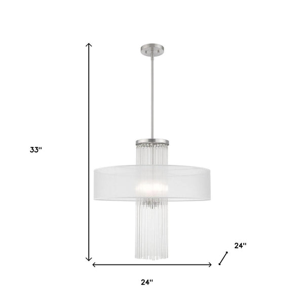 HomeRoots Four Light Dimmable Chandelier with Cylinder Shades for Elegant Ambiance in Modern Spaces 687290