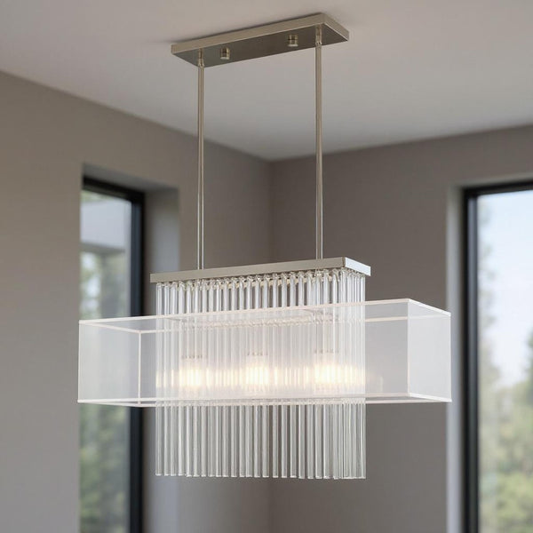HomeRoots Three Light Dimmable Chandelier with Sleek Cylindrical Shades for Stylish Modern Home Décor 687291