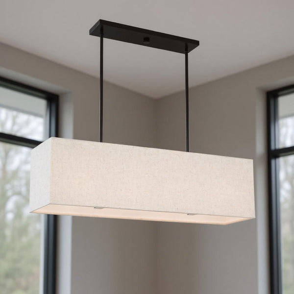 HomeRoots Four Light Dimmable Chandelier - Modern Steel Shades for Stylish Ambiance in Any Room Decor 687295