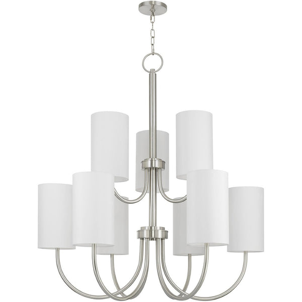 HomeRoots Nickel Nine-Light Metal Chandelier with Off-White Shades – Modern Dimmable Lighting for Any Room 687296