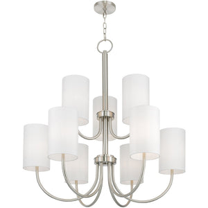 HomeRoots Nickel Nine-Light Metal Chandelier with Off-White Shades – Modern Dimmable Lighting for Any Room 687296