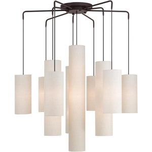 HomeRoots Bronze Nine-Light Dimmable Chandelier with Cream Shades – Elegant Metalwork for Any Room Decor 687297