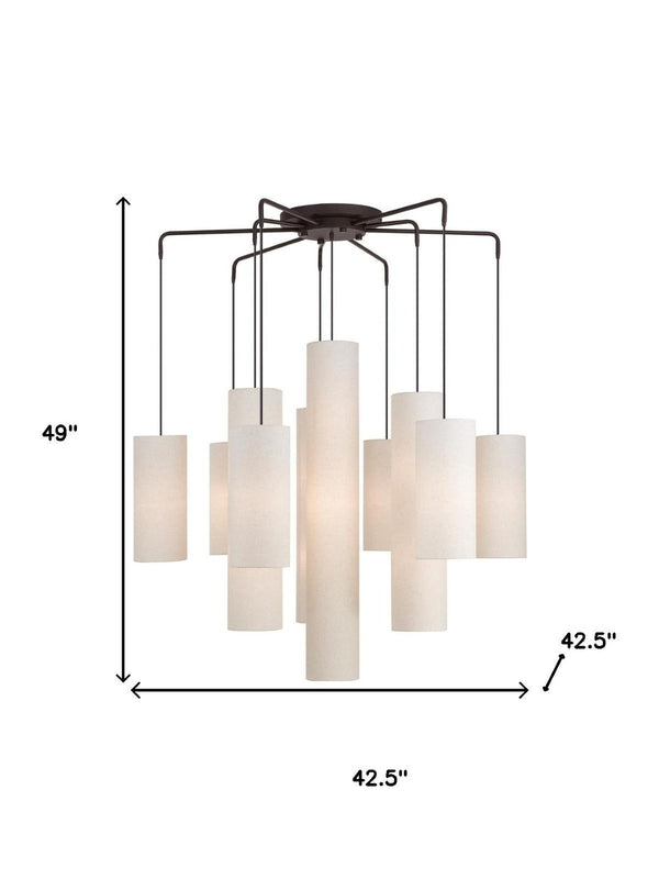 HomeRoots Bronze Nine-Light Dimmable Chandelier with Cream Shades – Elegant Metalwork for Any Room Decor 687297