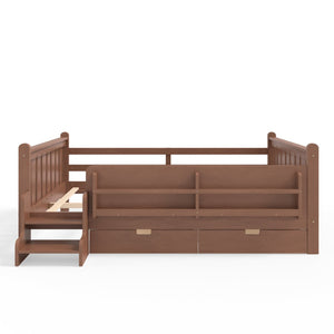 English Elm Queen Bunk Bed with Trundle Solid Pine Kids Car Themed Frame Built-in Bookshelf Natural W1580S00543