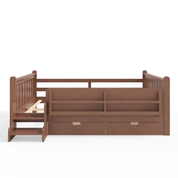 English Elm Queen Bunk Bed with Trundle Solid Pine Kids Car Themed Frame Built-in Bookshelf Natural W1580S00543
