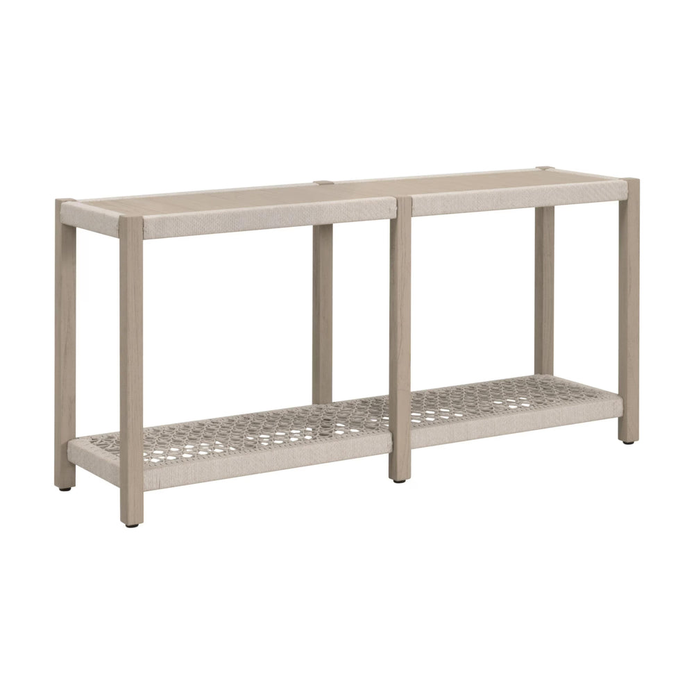 Essentials for Living Wrap Outdoor Console Table Solid Teak Wood Rope Shelf Coastal Patio Serving Station 6873.OAT/W-ET