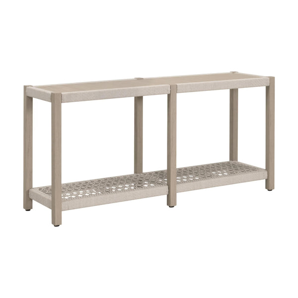 Essentials for Living Wrap Outdoor Console Table Solid Teak Wood Rope Shelf Coastal Patio Serving Station 6873.OAT/W-ET