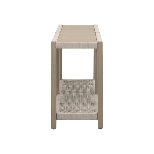 Essentials for Living Wrap Outdoor Console Table Solid Teak Wood Rope Shelf Coastal Patio Serving Station 6873.OAT/W-ET