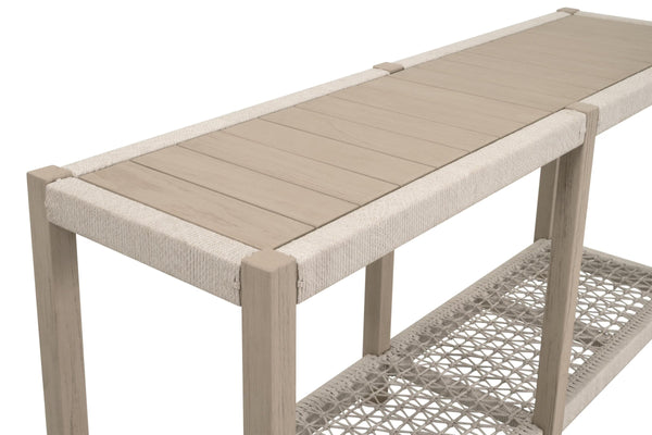 Essentials for Living Wrap Outdoor Console Table Solid Teak Wood Rope Shelf Coastal Patio Serving Station 6873.OAT/W-ET