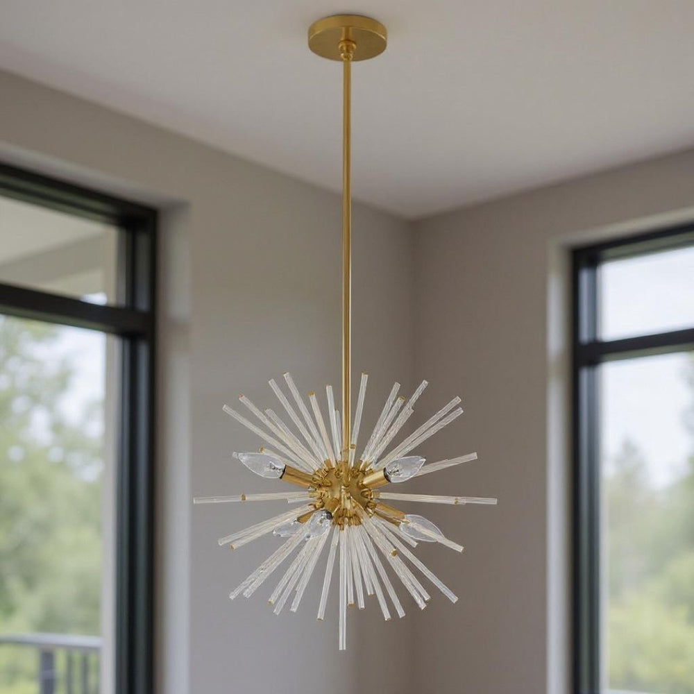 HomeRoots Six Light Dimmable Chandelier – Modern Steel Shades for Dining Rooms & Entryways, Ambiance Control 687300