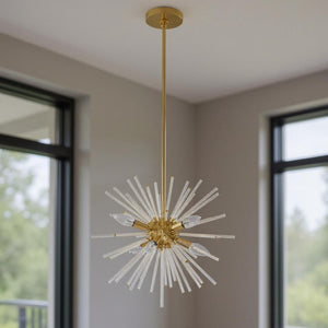 HomeRoots Six Light Dimmable Chandelier – Modern Steel Shades for Dining Rooms & Entryways, Ambiance Control 687300