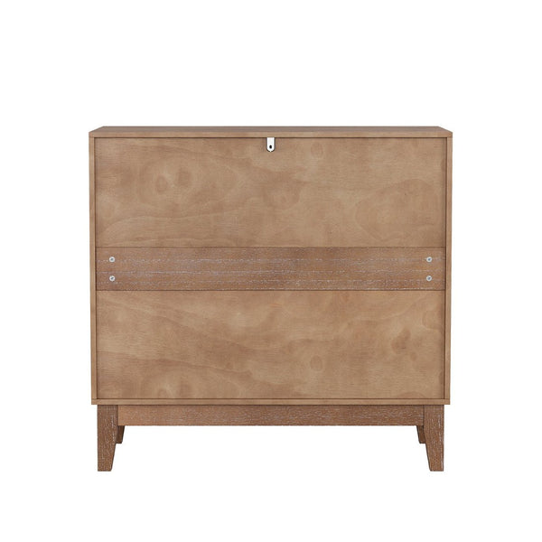English Elm 31.5-inch Farmhouse Sideboard Geometric Doors Distressed Wood Finish Dining Storage Cabinet W1706P311104