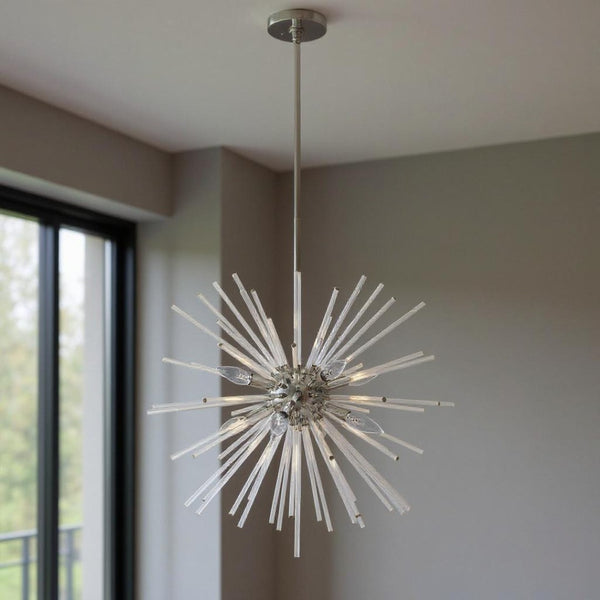 HomeRoots Eight Light Dimmable Chandelier with Elegant Cylinder Shades for Modern Home Illumination & Style 687301