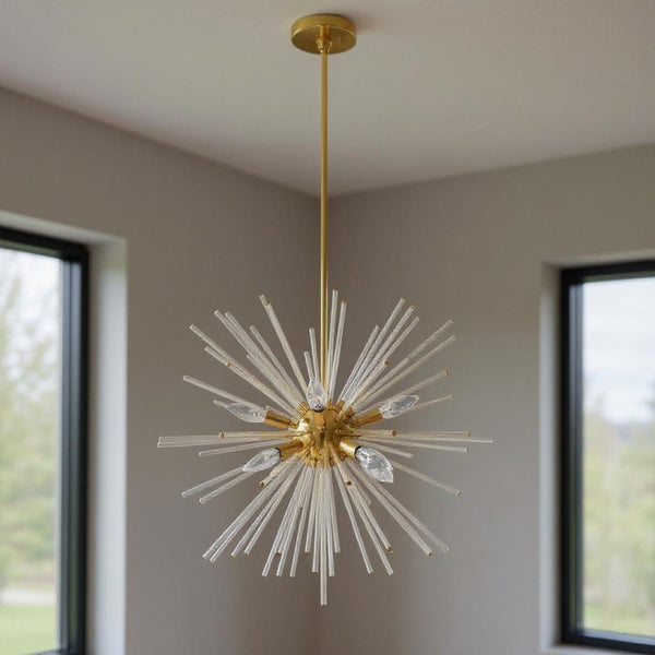 HomeRoots Eight Light Dimmable Chandelier – Modern Cylinder Shades, Adjustable Ambiance for Elegant Interiors 687302