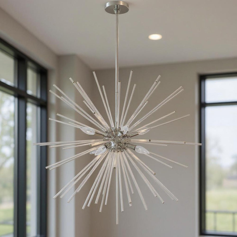 HomeRoots Eight Light Dimmable Chandelier - Sleek Cylinder Design for Modern Spaces, Versatile & Elegant Fixture 687303