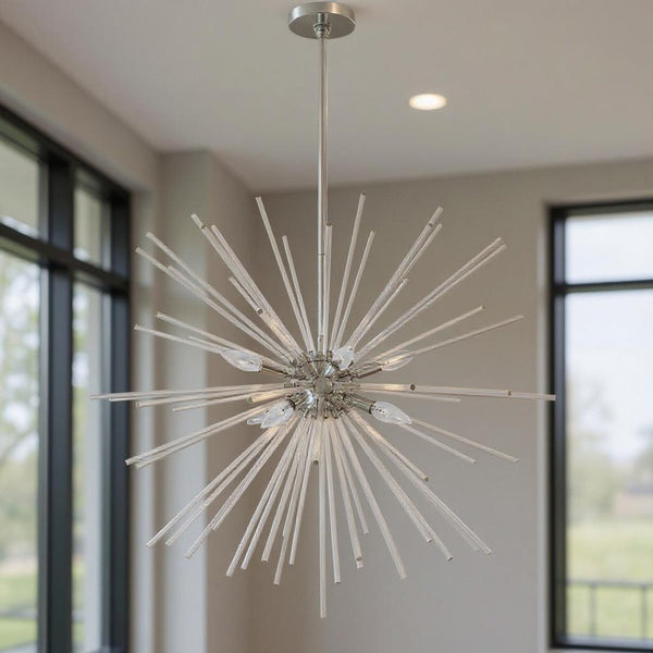 HomeRoots Eight Light Dimmable Chandelier - Sleek Cylinder Design for Modern Spaces, Versatile & Elegant Fixture 687303