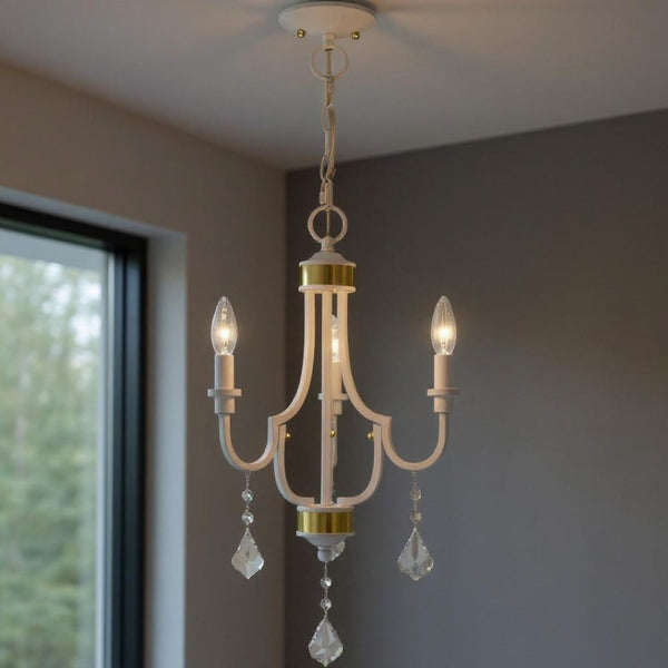 HomeRoots White Modern Three-Light Dimmable Chandelier with Cylinder Shades for Elegant Home Illumination 687307