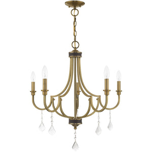 HomeRoots Five Light Dimmable Chandelier – Modern Steel Design with Sleek Shades for Versatile Illumination 687308