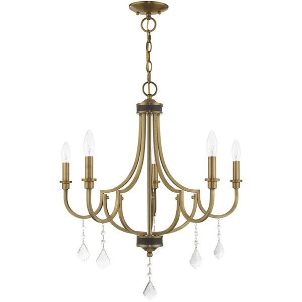 HomeRoots Five Light Dimmable Chandelier – Modern Steel Design with Sleek Shades for Versatile Illumination 687308