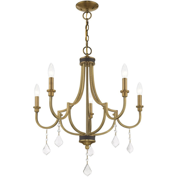 HomeRoots Five Light Dimmable Chandelier – Modern Steel Design with Sleek Shades for Versatile Illumination 687308