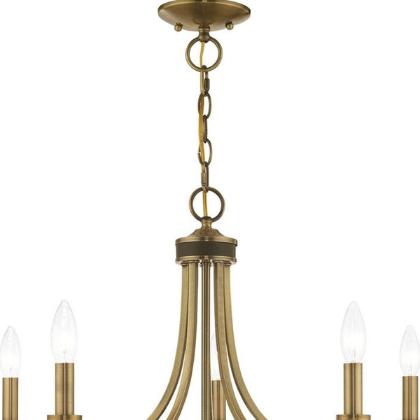 HomeRoots Five Light Dimmable Chandelier – Modern Steel Design with Sleek Shades for Versatile Illumination 687308