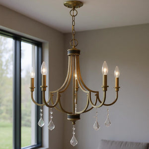 HomeRoots Five Light Dimmable Chandelier – Modern Steel Design with Sleek Shades for Versatile Illumination 687308