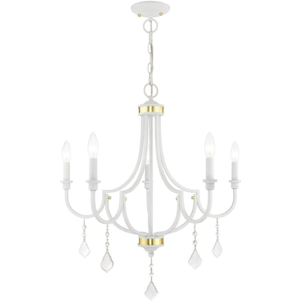 HomeRoots White Five-Light Dimmable Chandelier with Unique Cylinder Shades for Modern Home Ambiance & Style 687310