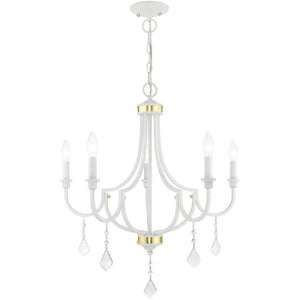 HomeRoots White Five-Light Dimmable Chandelier with Unique Cylinder Shades for Modern Home Ambiance & Style 687310