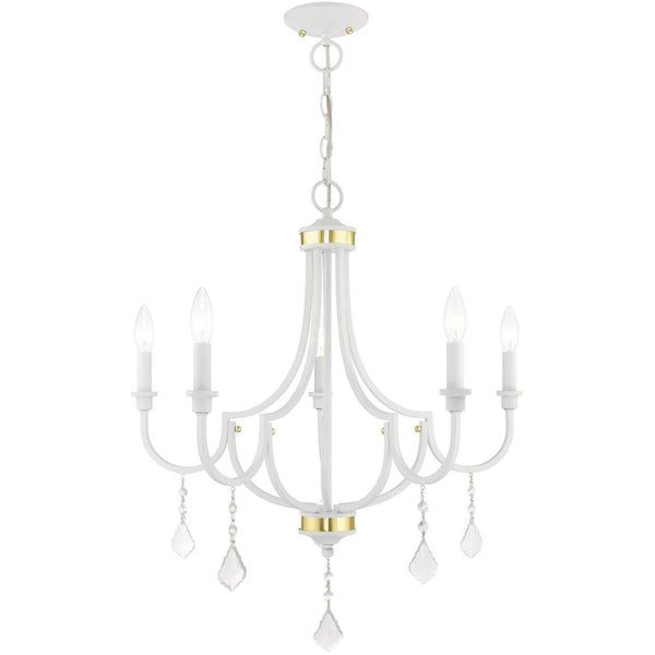 HomeRoots White Five-Light Dimmable Chandelier with Unique Cylinder Shades for Modern Home Ambiance & Style 687310