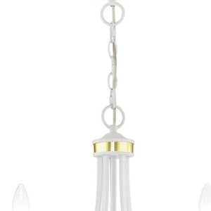 HomeRoots White Five-Light Dimmable Chandelier with Unique Cylinder Shades for Modern Home Ambiance & Style 687310