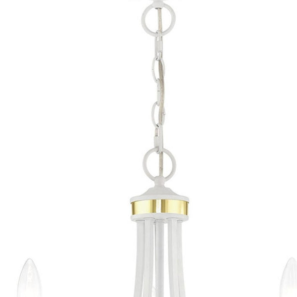 HomeRoots White Five-Light Dimmable Chandelier with Unique Cylinder Shades for Modern Home Ambiance & Style 687310