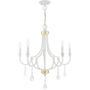 HomeRoots White Five-Light Dimmable Chandelier with Unique Cylinder Shades for Modern Home Ambiance & Style 687310