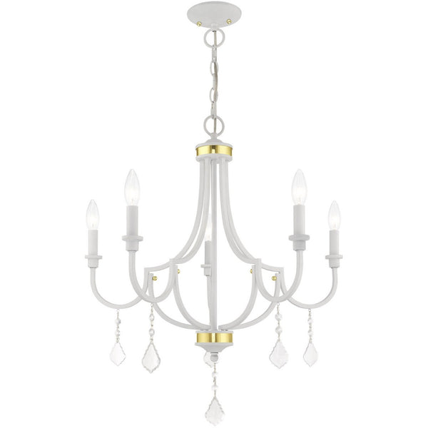 HomeRoots White Five-Light Dimmable Chandelier with Unique Cylinder Shades for Modern Home Ambiance & Style 687310