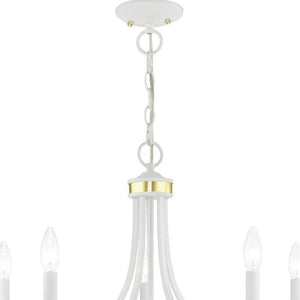 HomeRoots White Five-Light Dimmable Chandelier with Unique Cylinder Shades for Modern Home Ambiance & Style 687310