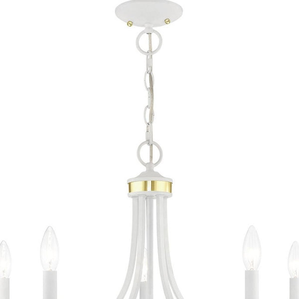 HomeRoots White Five-Light Dimmable Chandelier with Unique Cylinder Shades for Modern Home Ambiance & Style 687310