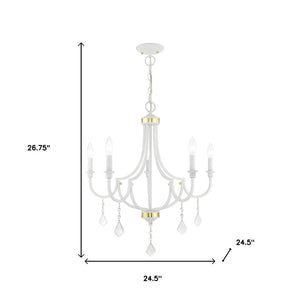 HomeRoots White Five-Light Dimmable Chandelier with Unique Cylinder Shades for Modern Home Ambiance & Style 687310