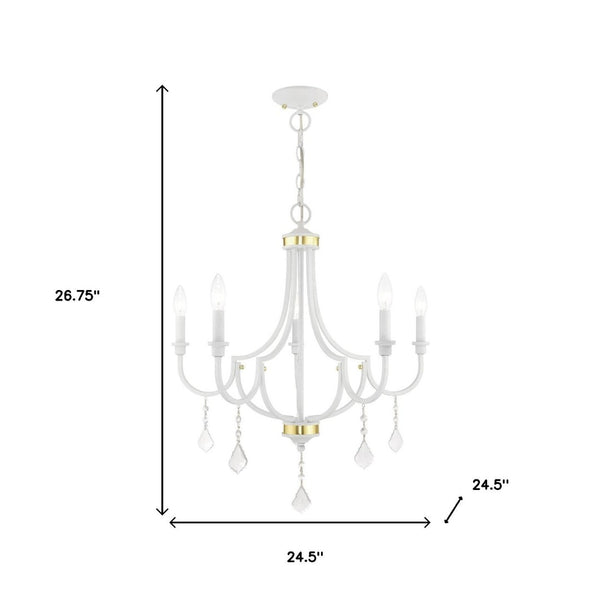 HomeRoots White Five-Light Dimmable Chandelier with Unique Cylinder Shades for Modern Home Ambiance & Style 687310