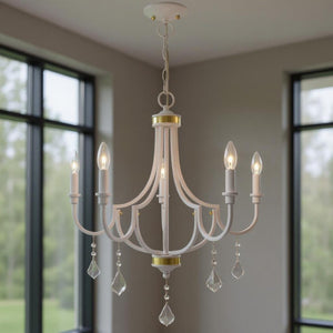 HomeRoots White Five-Light Dimmable Chandelier with Unique Cylinder Shades for Modern Home Ambiance & Style 687310