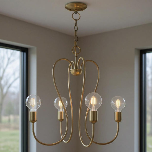 HomeRoots Four Light Dimmable Chandelier - Modern Cylindrical Shades for Adjustable Ambiance in Any Room 687311