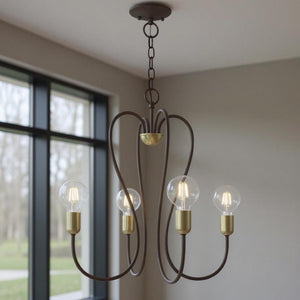 HomeRoots Four Light Dimmable Chandelier - Modern Steel Design with Adjustable Shades for Elegant Illumination 687312