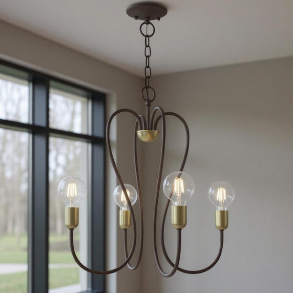 HomeRoots Four Light Dimmable Chandelier - Modern Steel Design with Adjustable Shades for Elegant Illumination 687312