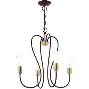 HomeRoots Four Light Dimmable Chandelier - Modern Steel Design with Adjustable Shades for Elegant Illumination 687312